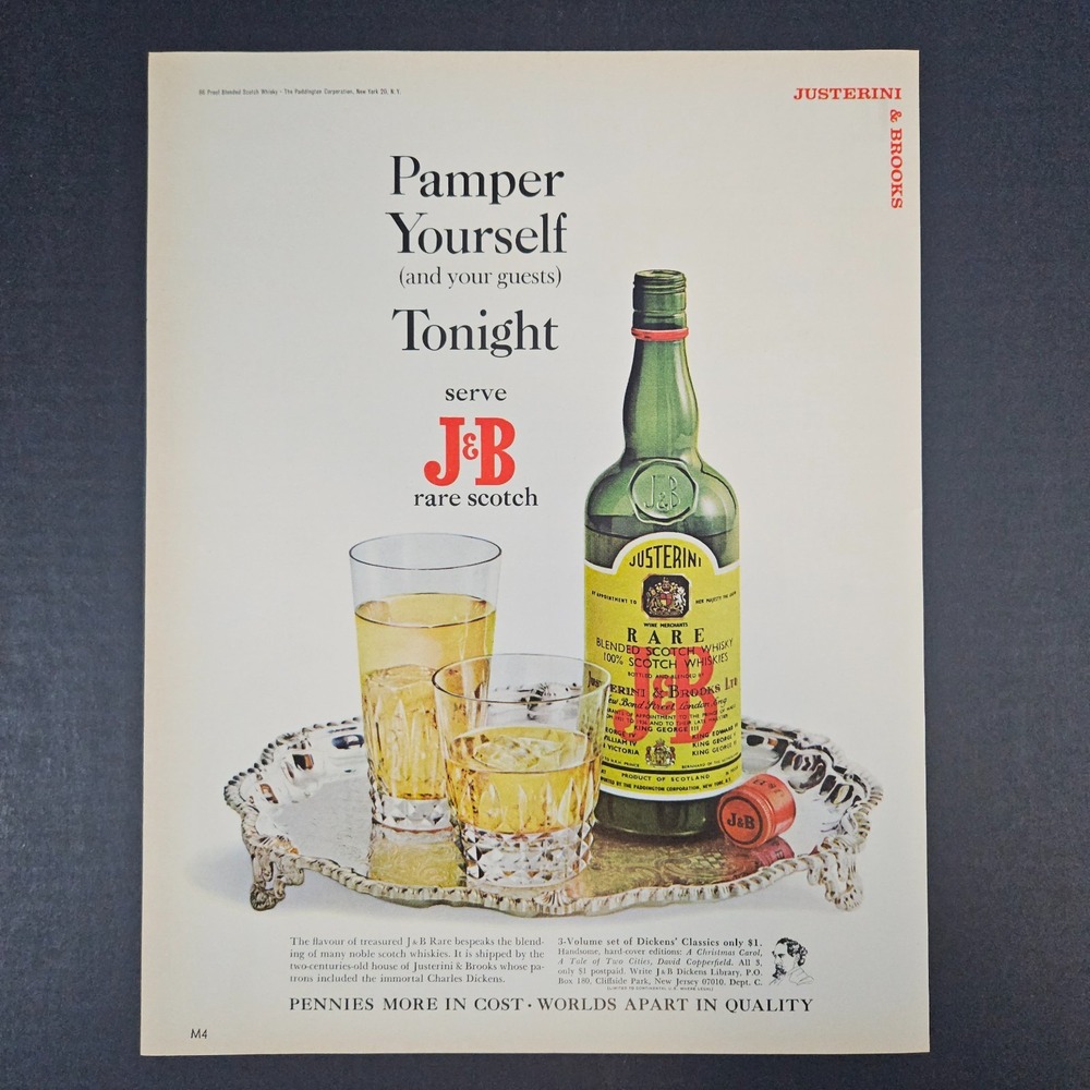 1966 Justerini & Brooks J&B Rare Blended Scotch Whisky Vintage Print Ad Bar Shop